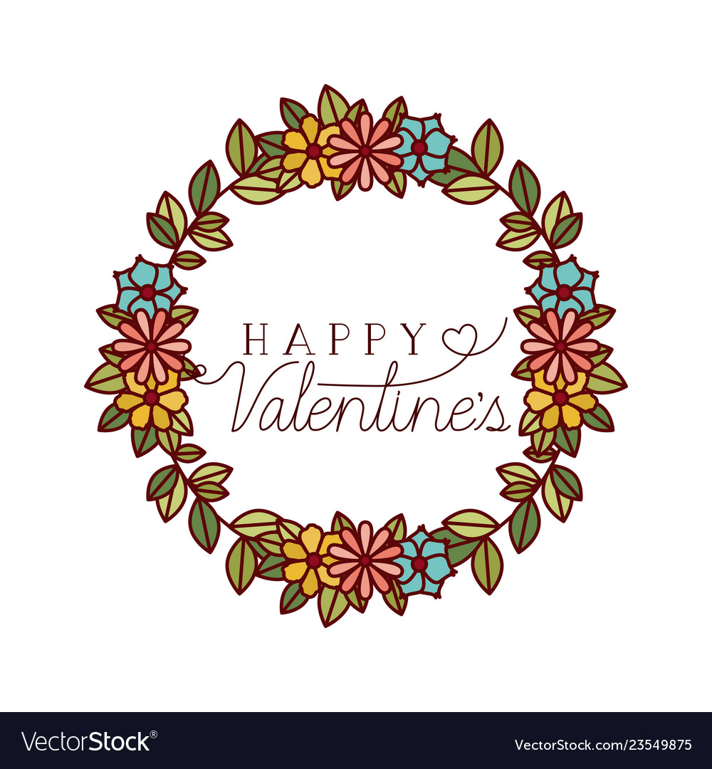 happy-valentines-label-with-flower-crown-icons-vector-image