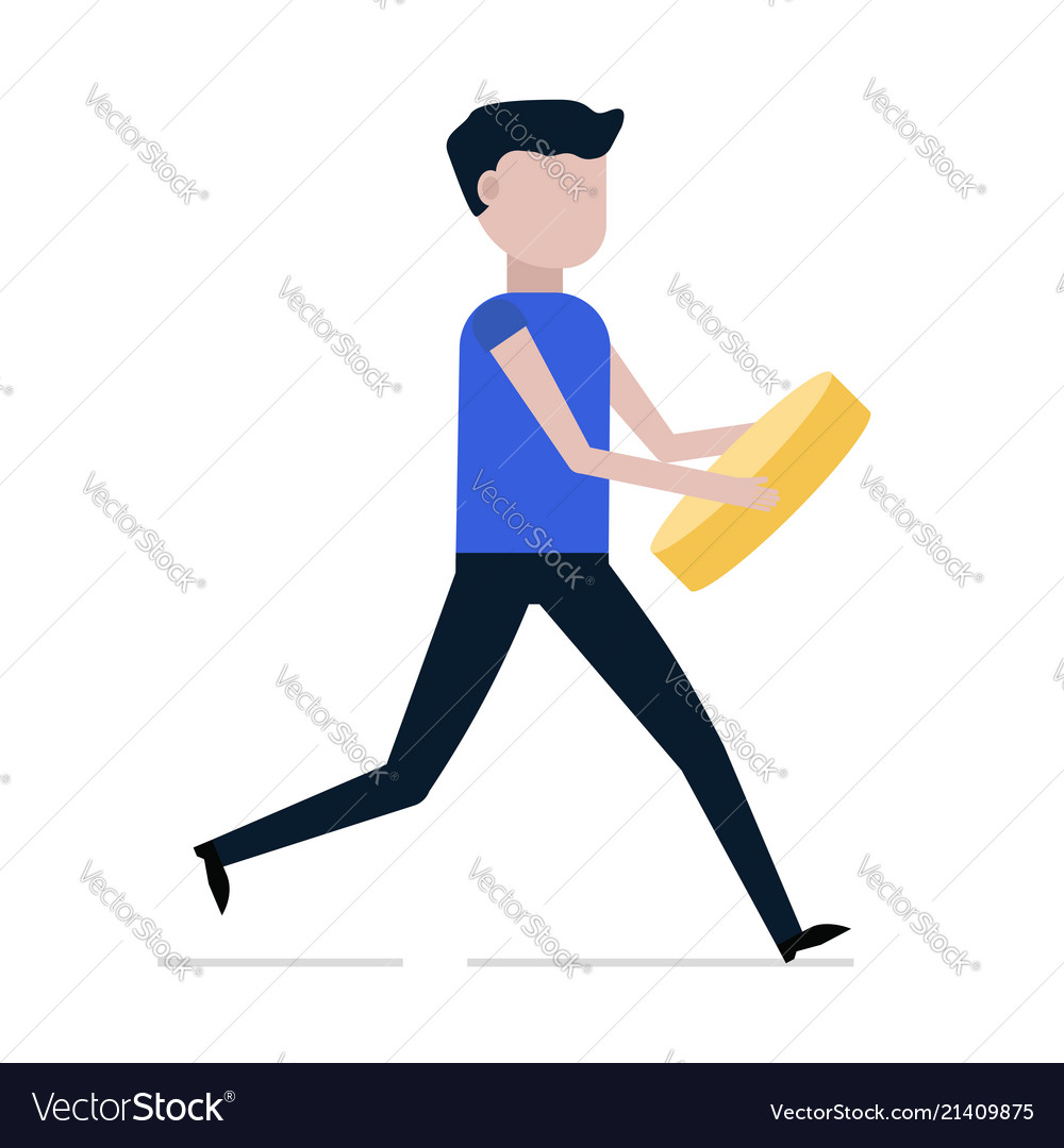 Man runs with a coin vector image Man runs with a coin