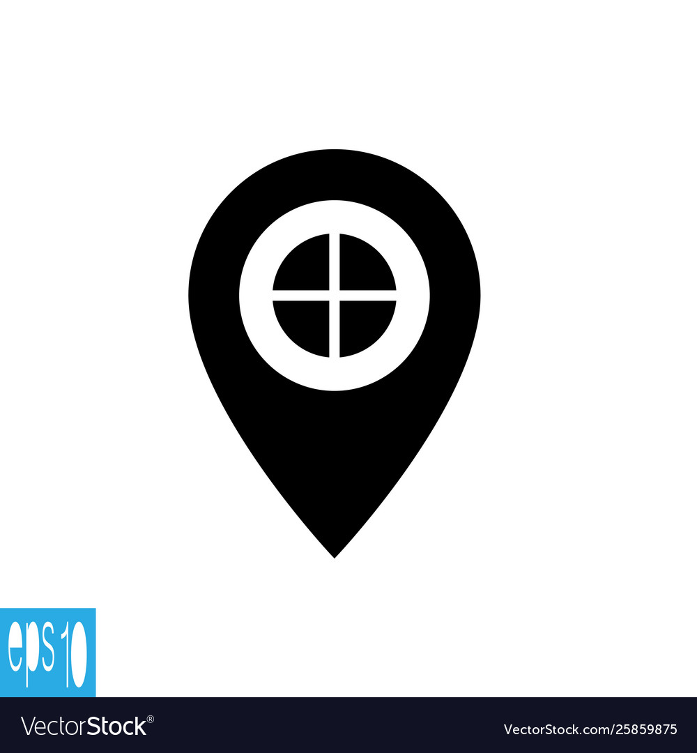 Map pointer plus sign icon