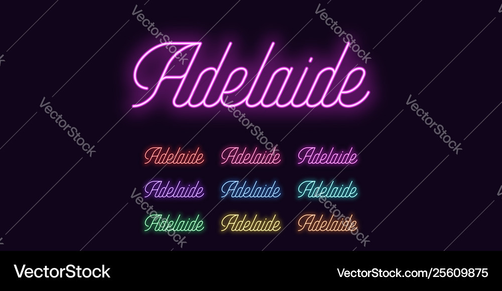 Neon lettering adelaide name city Royalty Free Vector Image