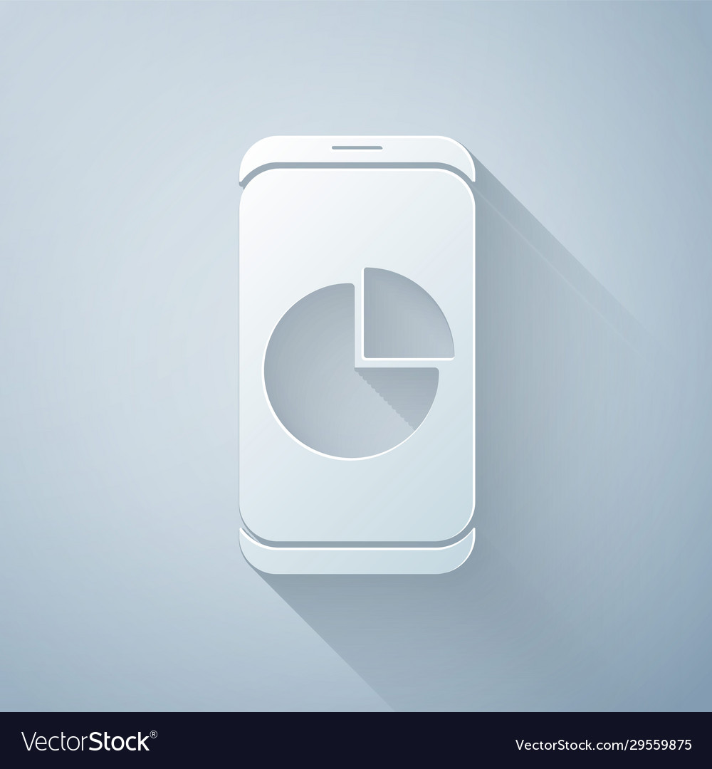 Paper cut mobile phone with graph chart icon