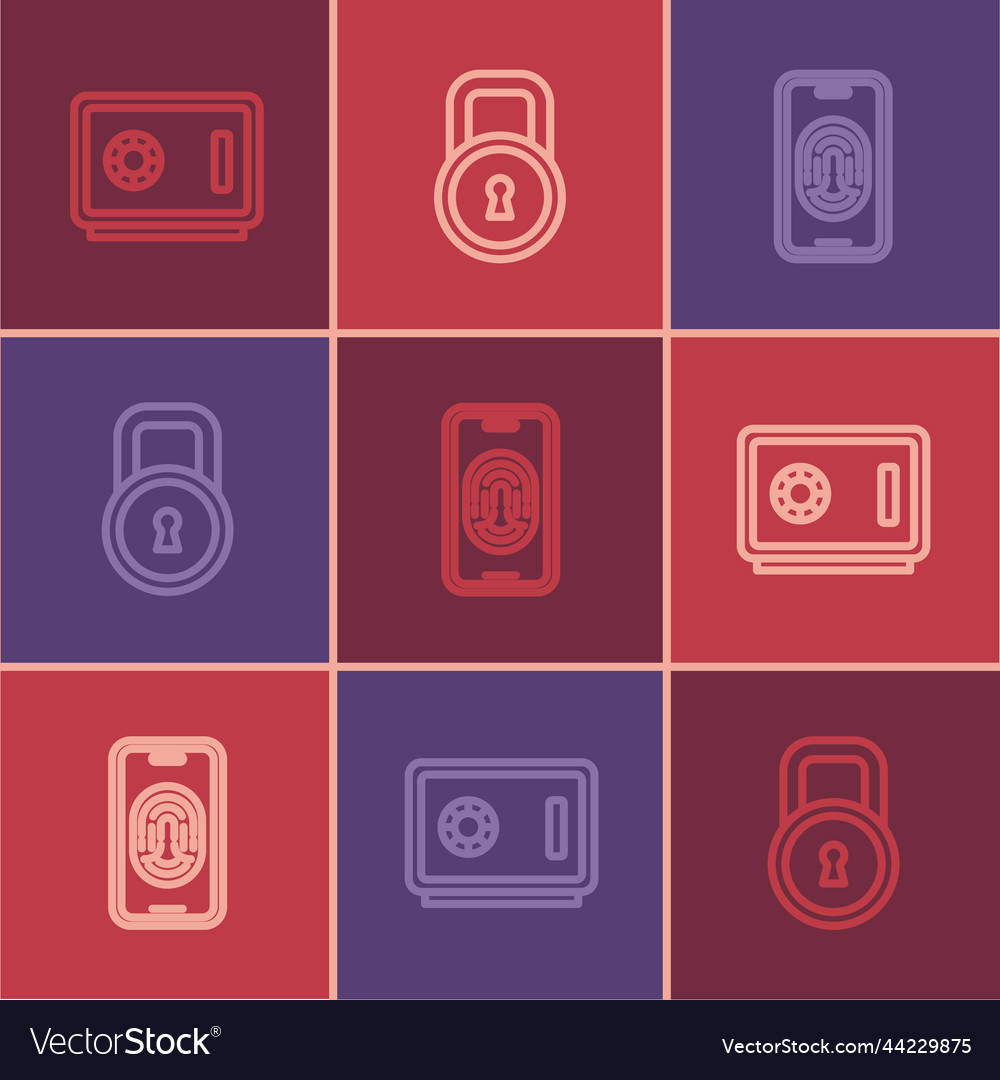 Set line safe mobile with fingerprint scanner vector image Set line safe mobile with fingerprint scanner