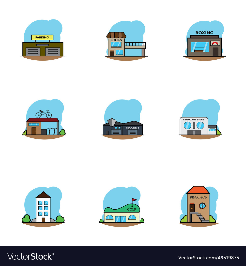 Set of different shop building icons