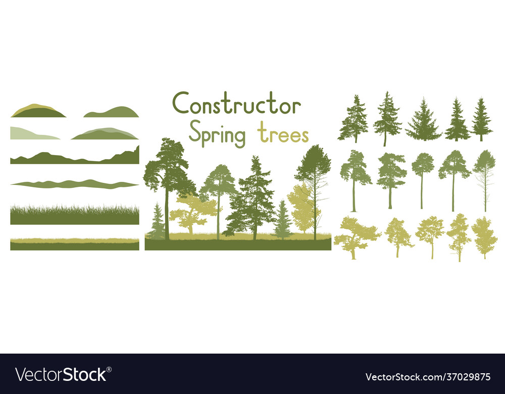 Spring trees constructor kit beautiful vector image Spring trees constructor kit beautiful