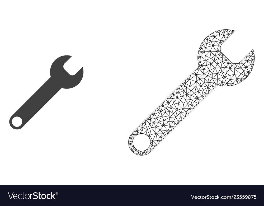 Wire frame mesh spanner and flat icon vector image Wire frame mesh spanner and flat icon