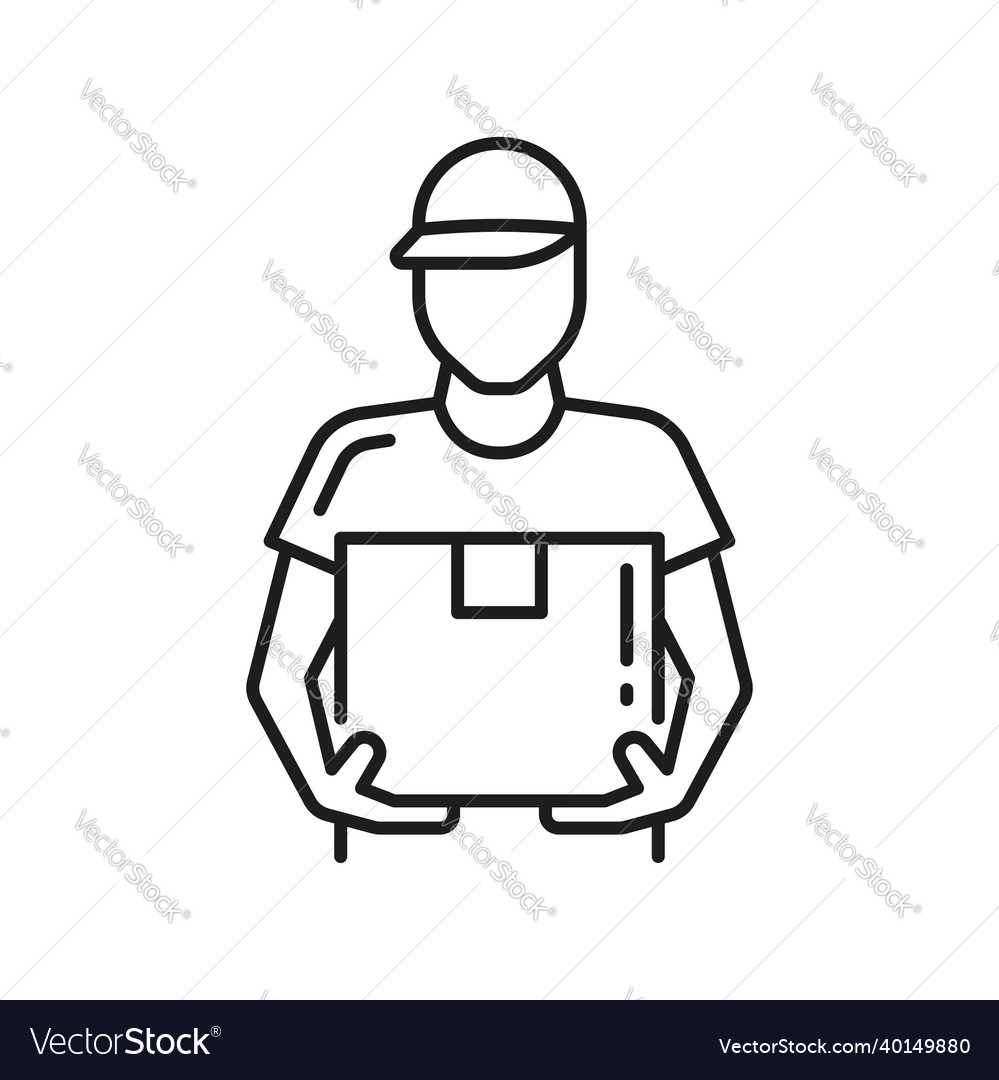 Courier in cap box pack hand express delivery Vector Image