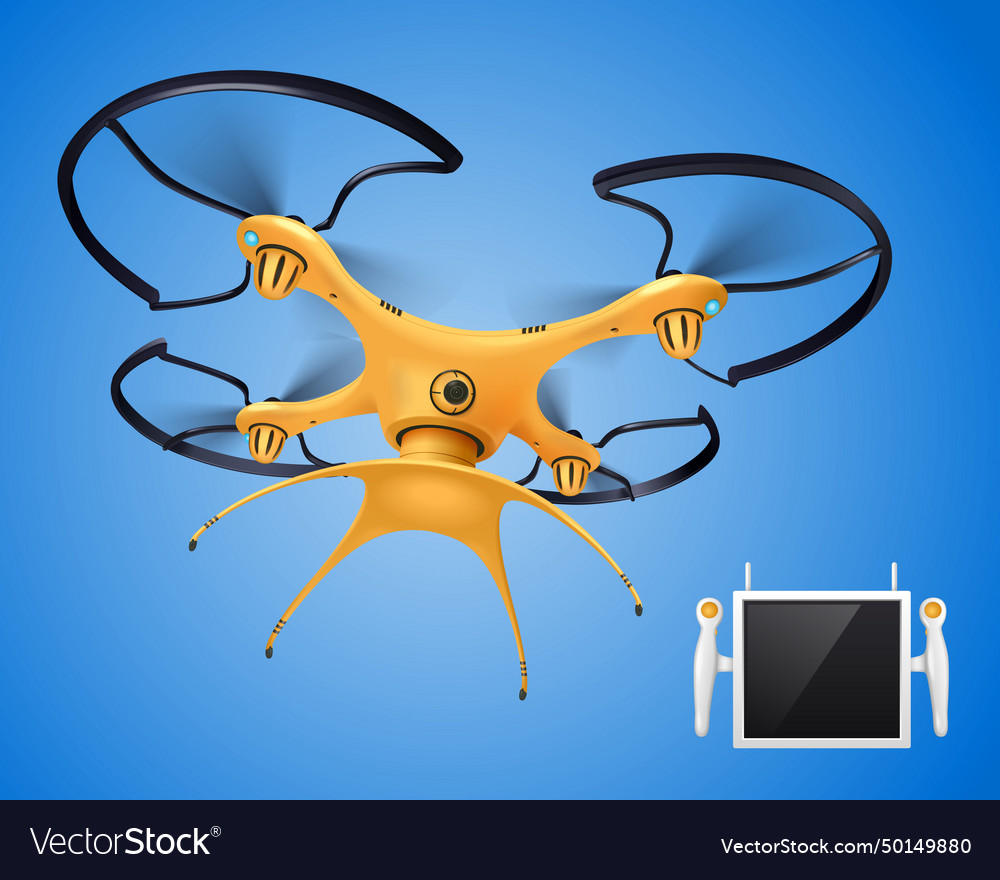 Drone with remote control realistic composition vector image Drone with remote control realistic composition