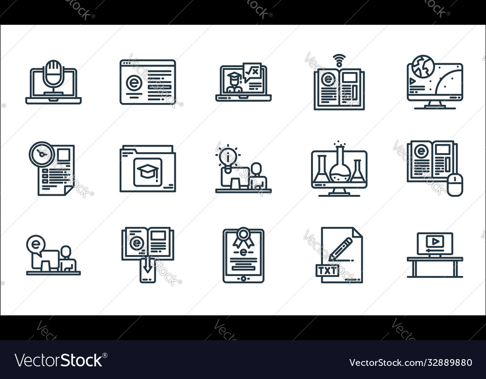 Elearning line icons linear set quality vector image Elearning line icons linear set quality