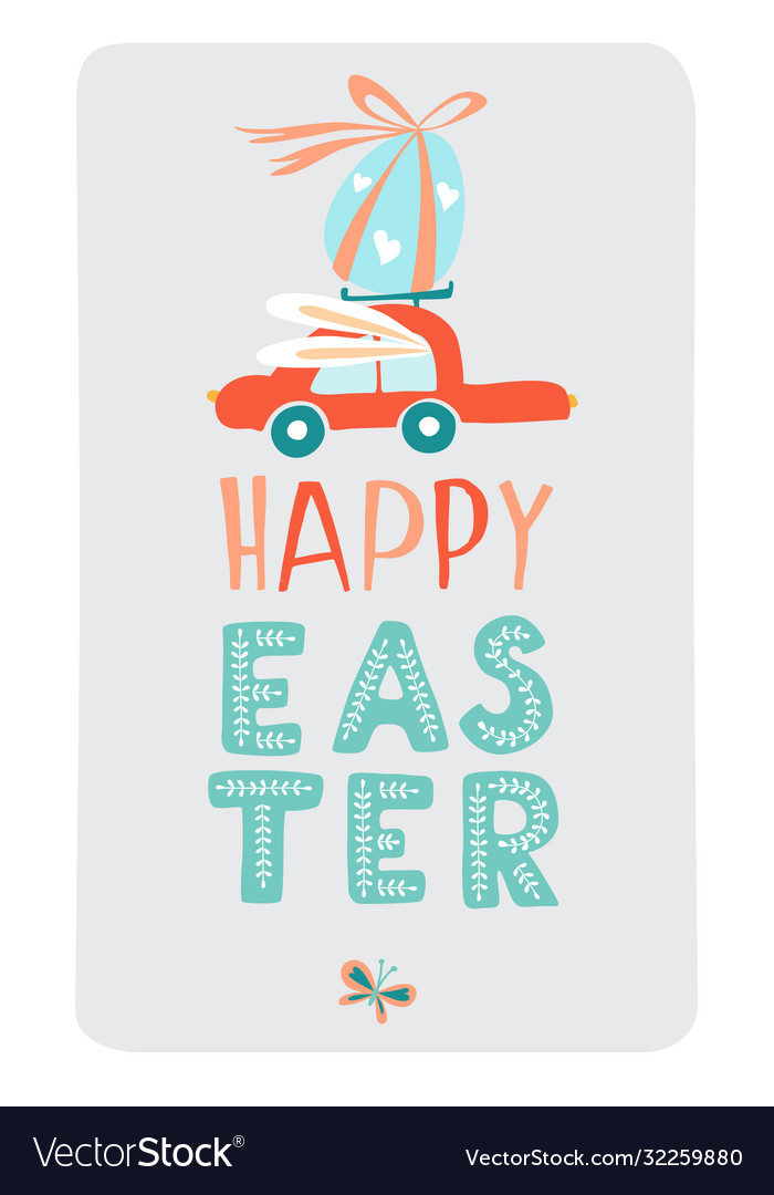 Happy Easter Card - Eggs & Car