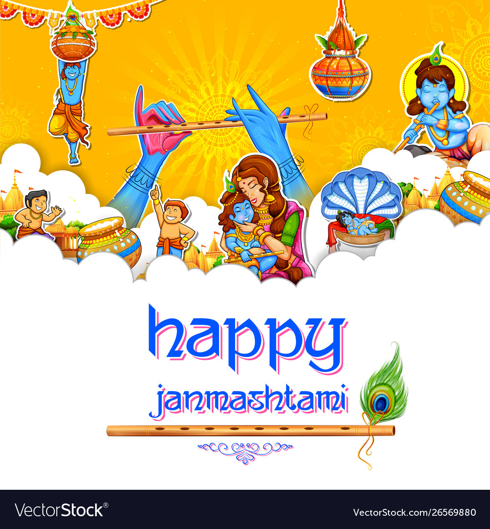 Happy janmashtami festival background india Vector Image