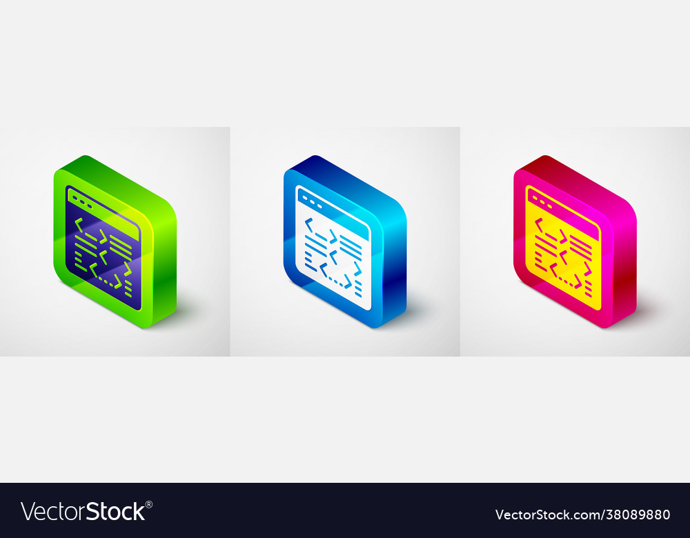 Isometric software web developer programming code vector image Isometric software web developer programming code