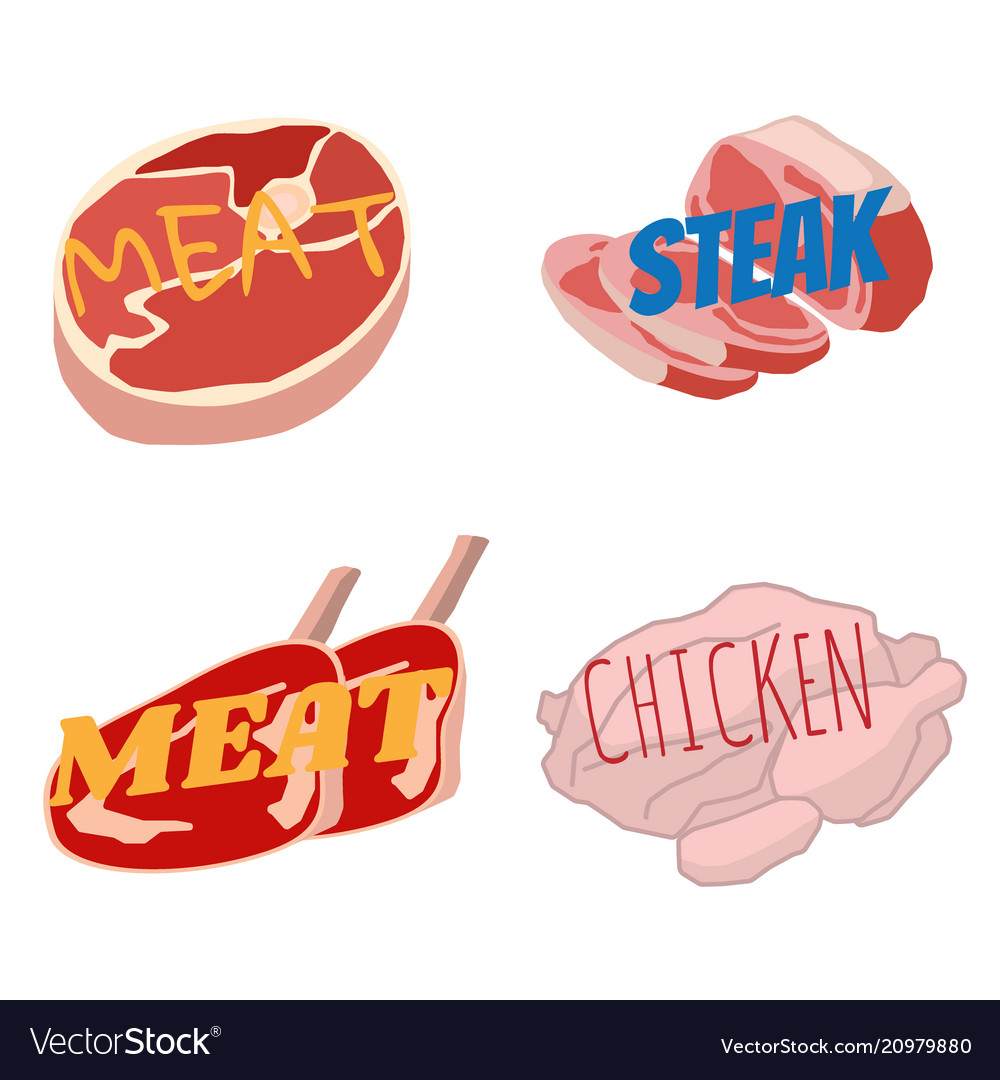 Meat objects on white background in cartoon vector image Meat objects on white background in cartoon