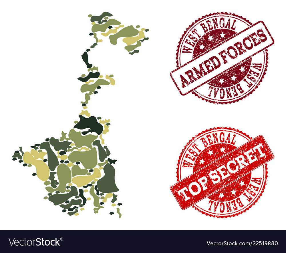 Military camouflage collage of map west bengal