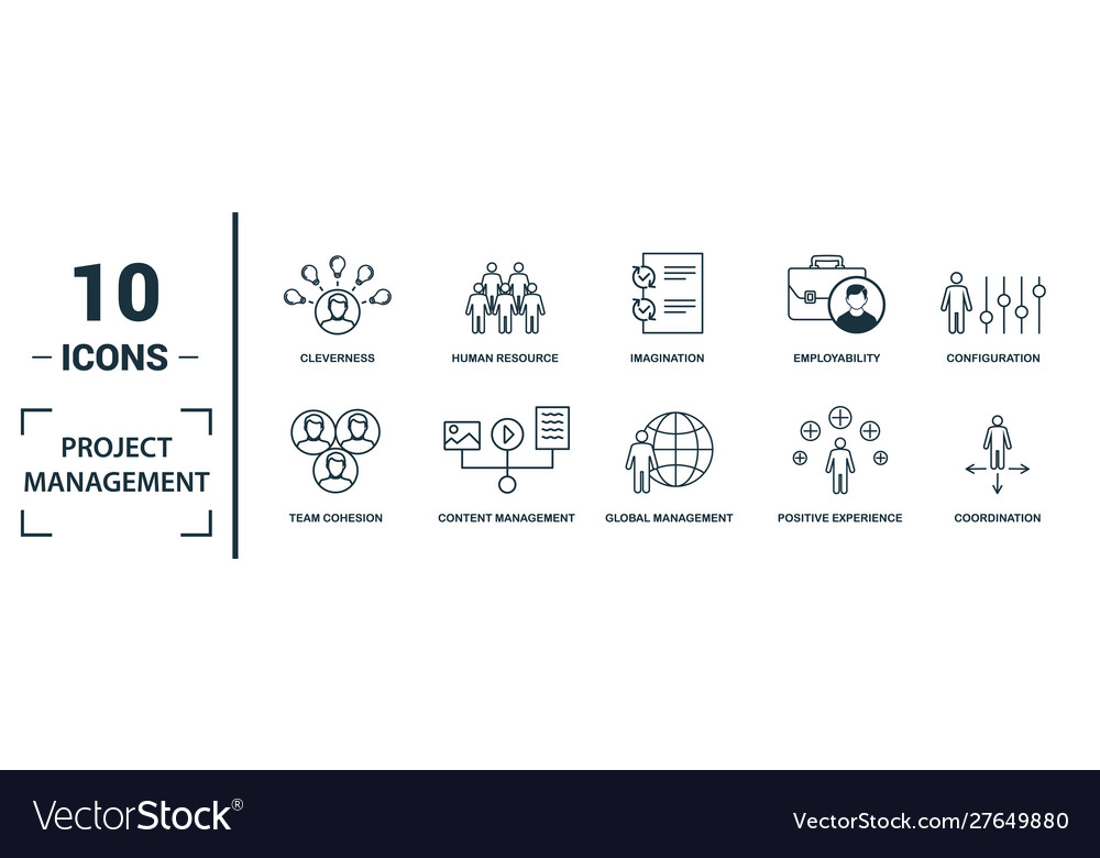 Project management icon set include creative