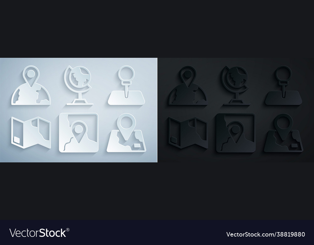 Set folded map with location marker push pin vector image Set folded map with location marker push pin
