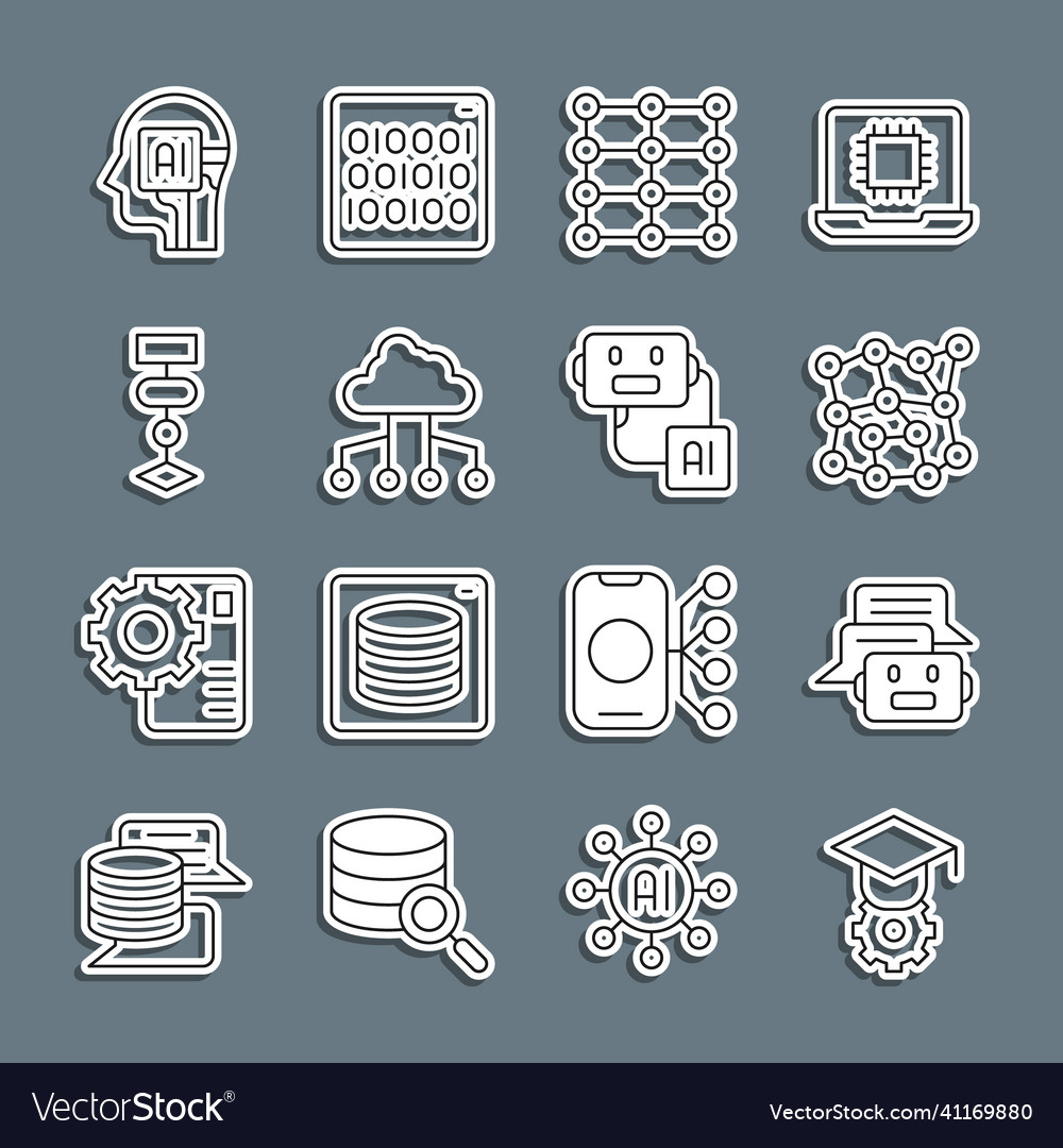 Set line graduation cap chat bot neural network vector image Set line graduation cap chat bot neural network