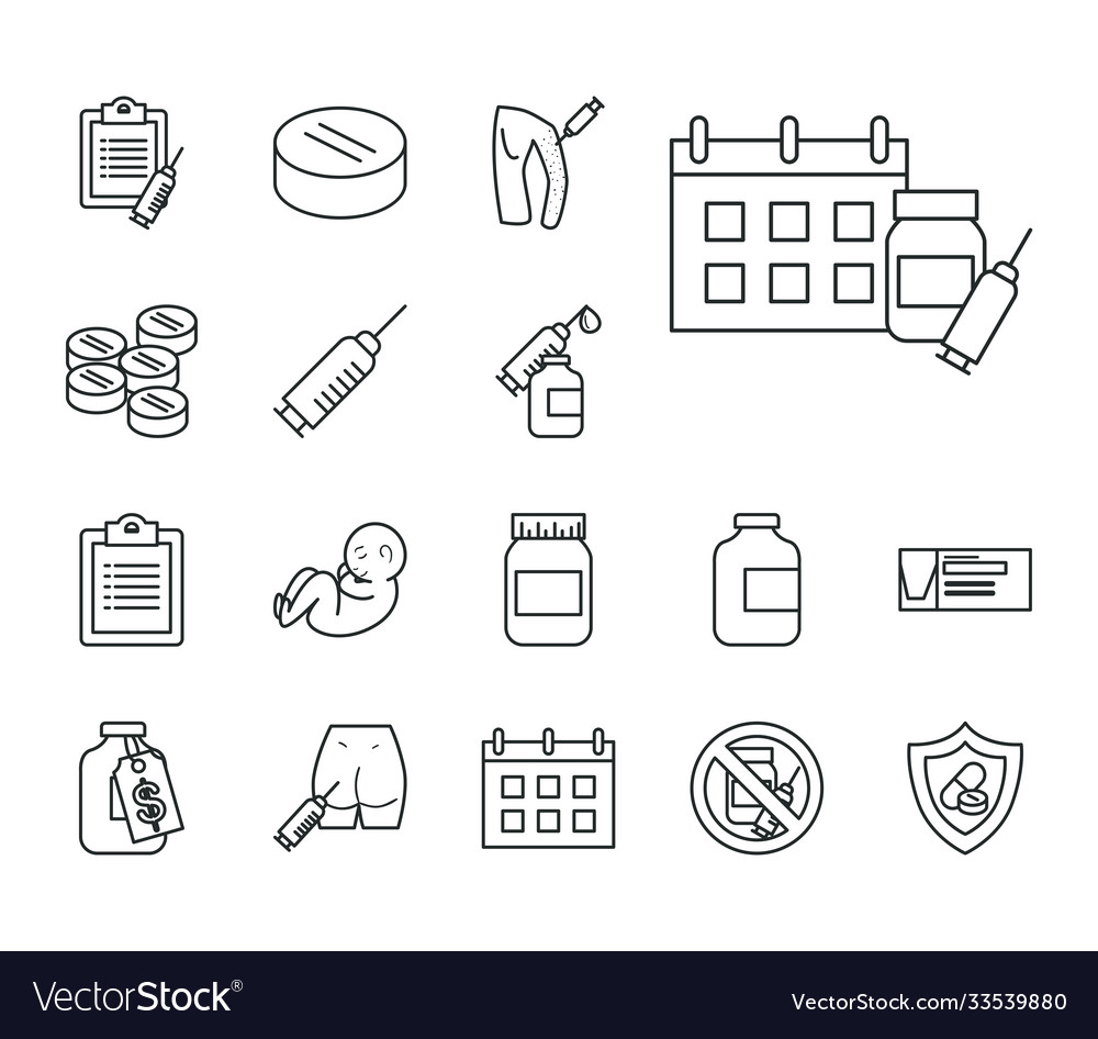 Vaccine research line style icon set design