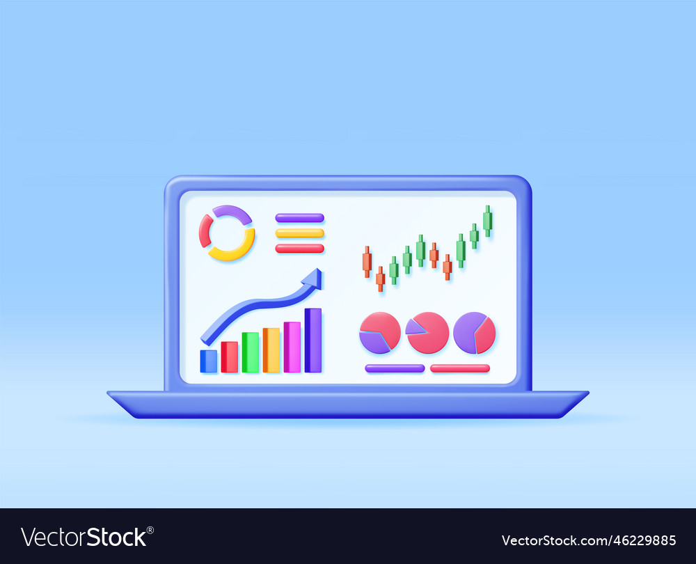 3d growth stock chart and arrow in computer Vector Image 3d growth stock chart and arrow in computer
