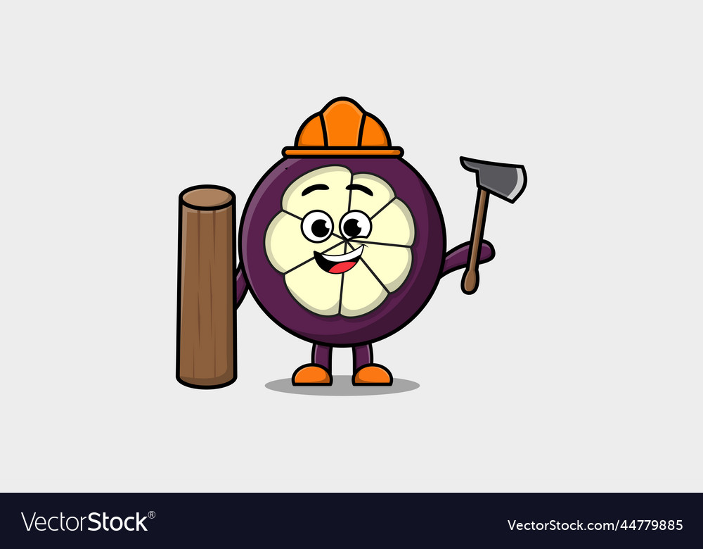 Cute cartoon mangosteen as carpenter with ax