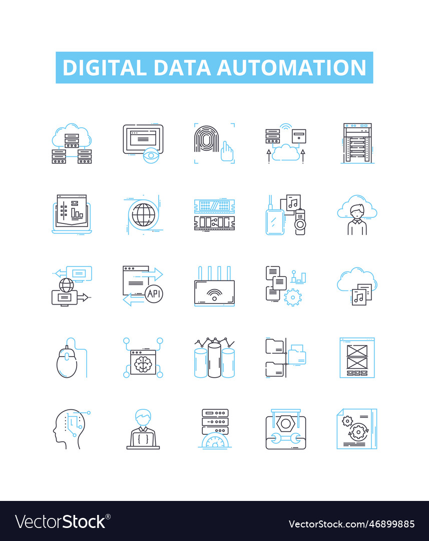 Digital data automation line icons set vector image Digital data automation line icons set