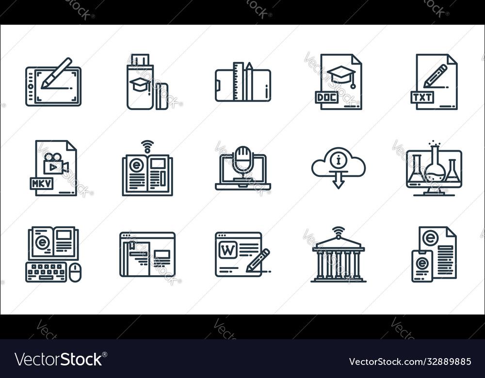 Elearning line icons linear set quality