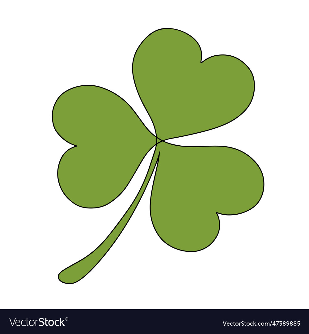 Green clover leaf drawing in one line Royalty Free Vector