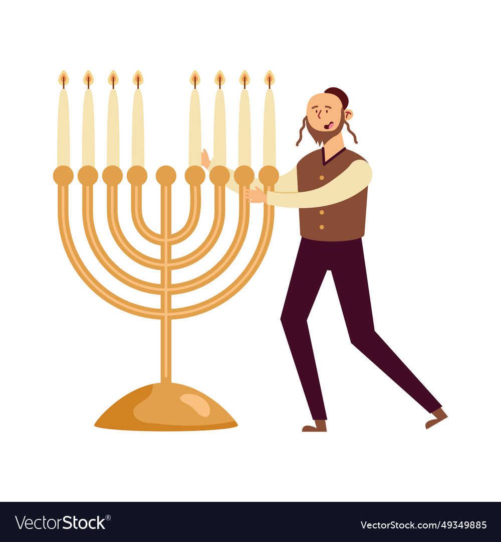 Hanukkah Man With Big Menorah Royalty Free Vector Image