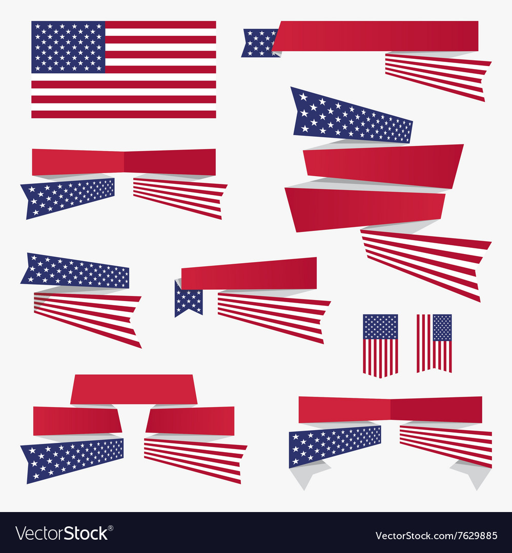 Red white blue american flag ribbons and banners Vector Image