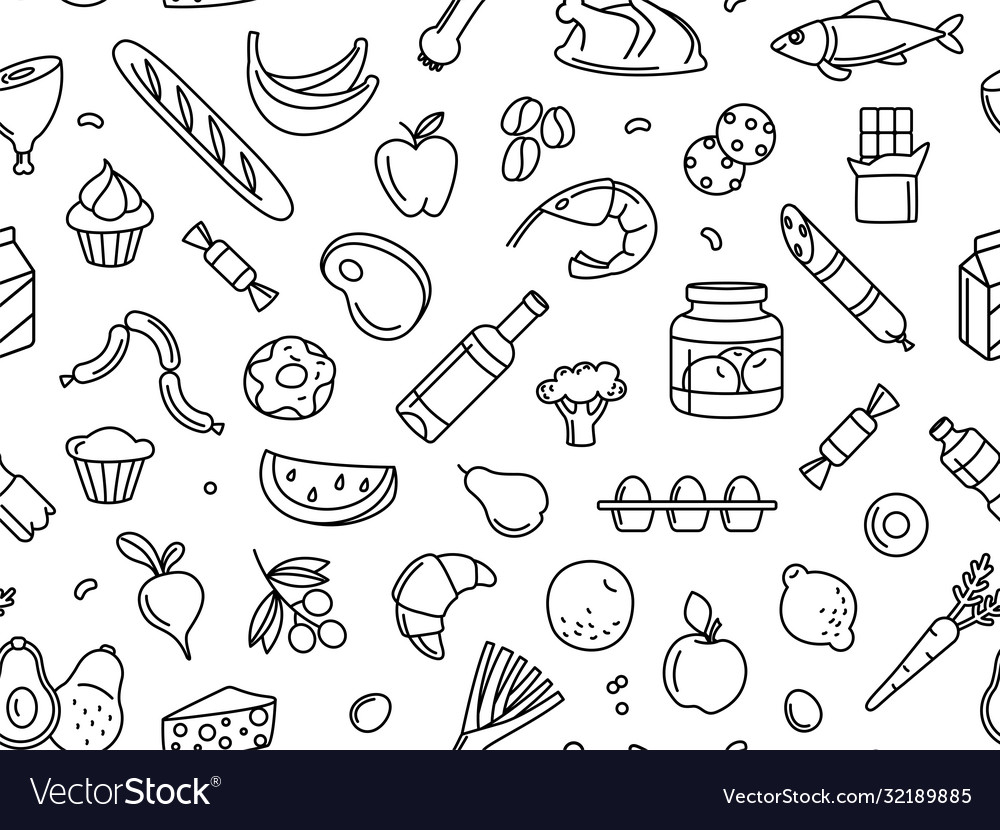 Seamless pattern supermarket grosery store food