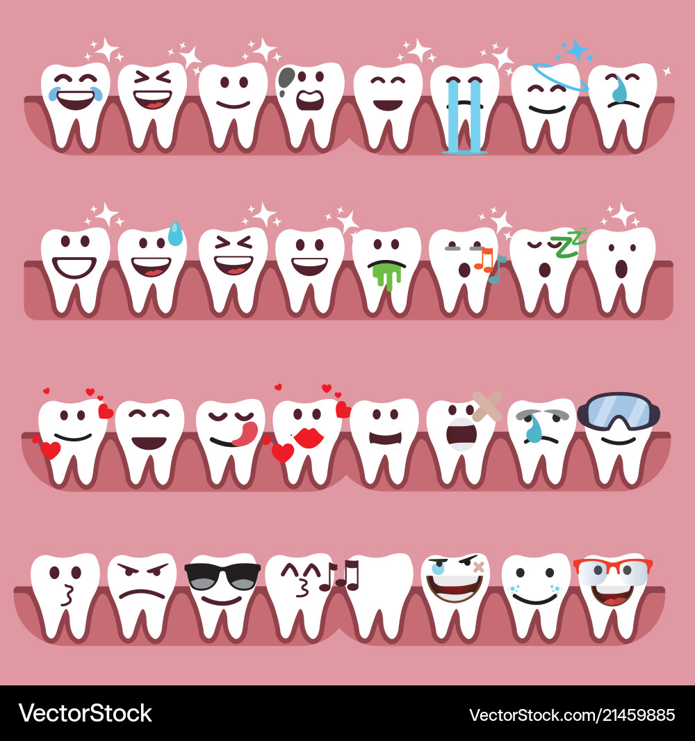 Set cute tooth emoji emoticons Royalty Free Vector Image