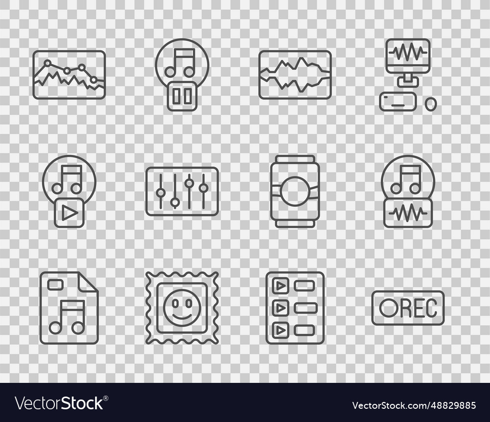 Set line mp3 file document record button music