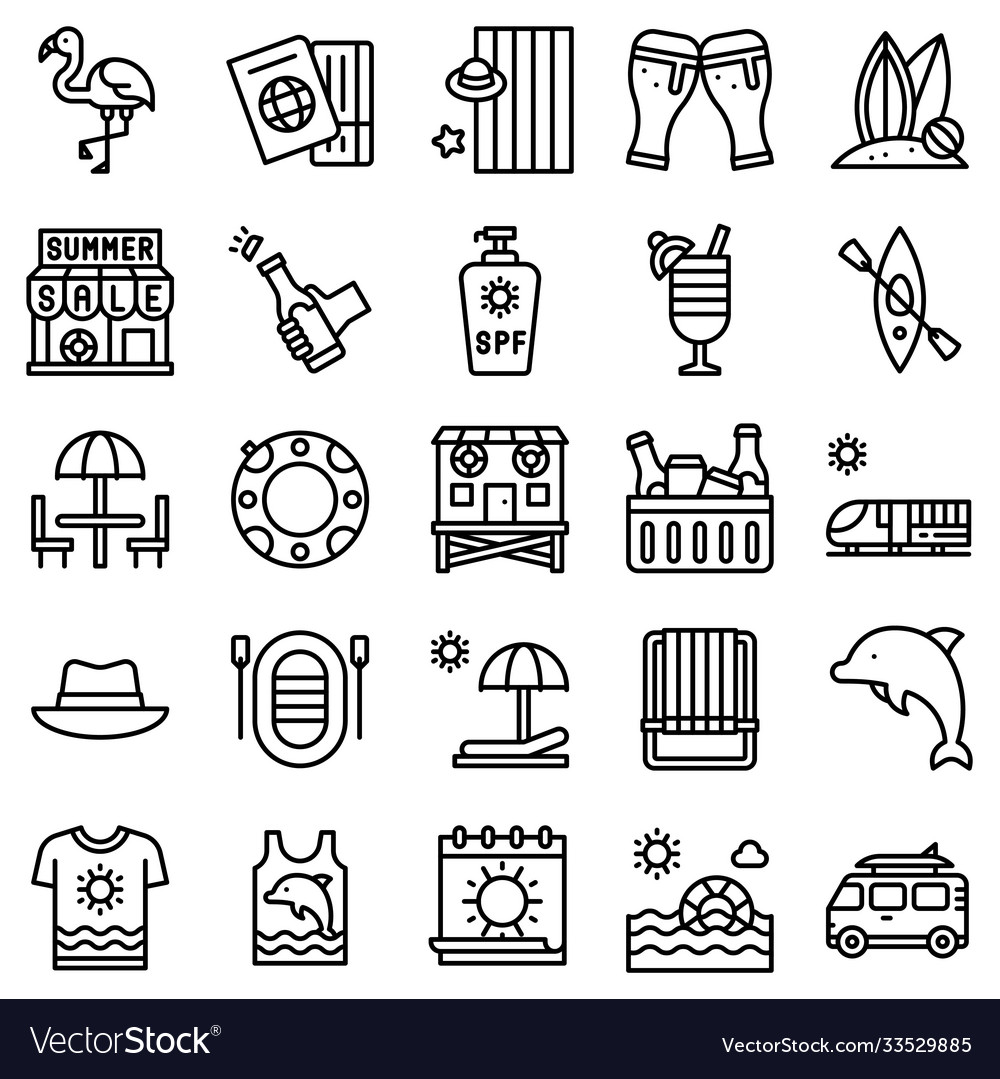 Summer vacation related icon set 3 line style Vector Image