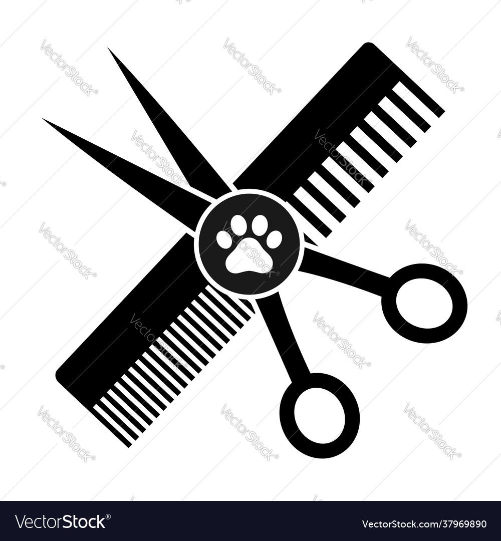 Animal grooming emblem scissors with a comb