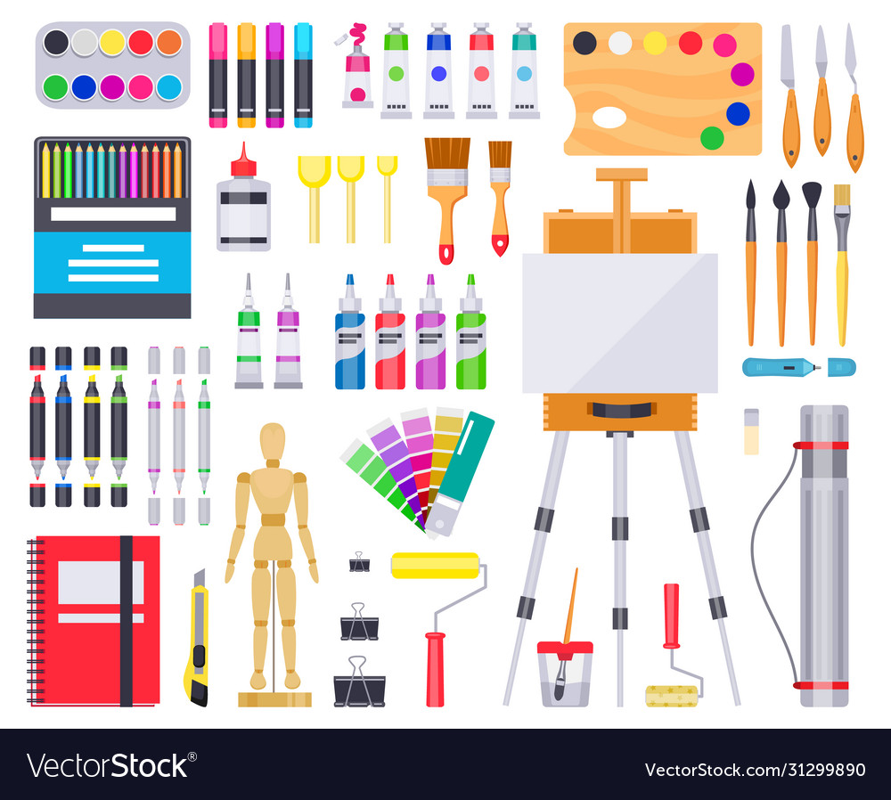 vector set of art materials, drawn by wayercolor, palette