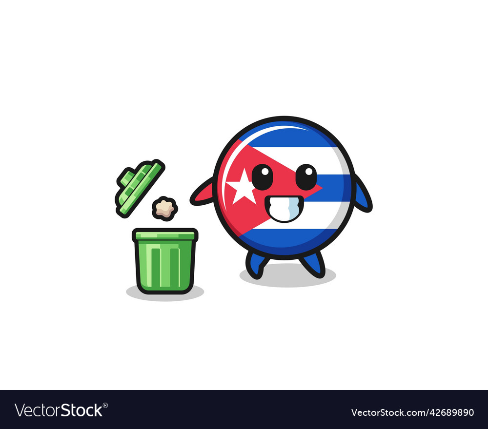 Cuba flag throwing garbage in the trash can