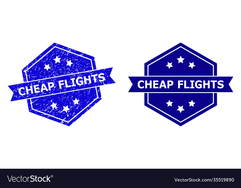 Hexagon cheap flights watermark with corroded Vector Image