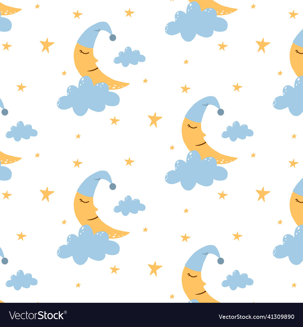 Seamless pattern with moon and clouds vector image Seamless pattern with moon and clouds