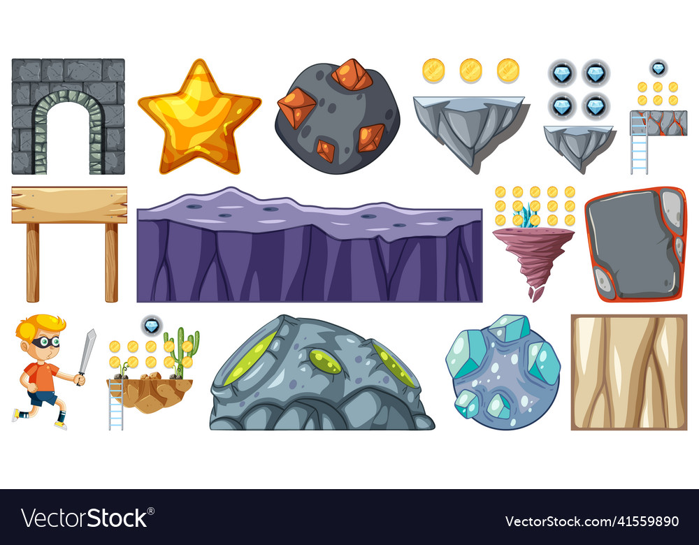 Set of isolated fantasy space objects vector image Set of isolated fantasy space objects