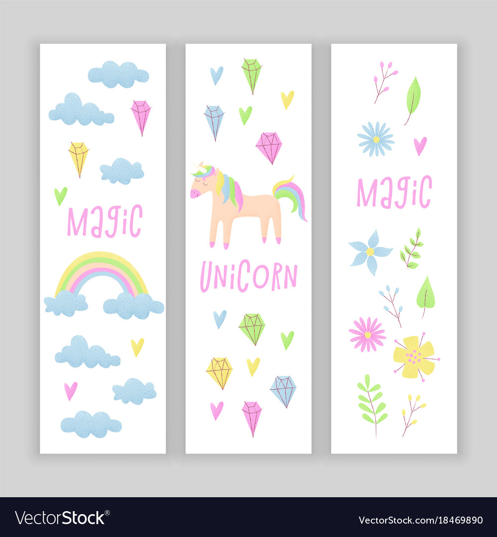Unicorn design set with clouds and rainbow