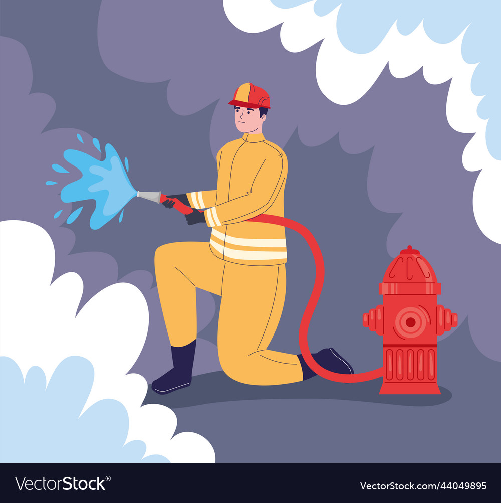 Fireman with hose in hydrant Royalty Free Vector Image