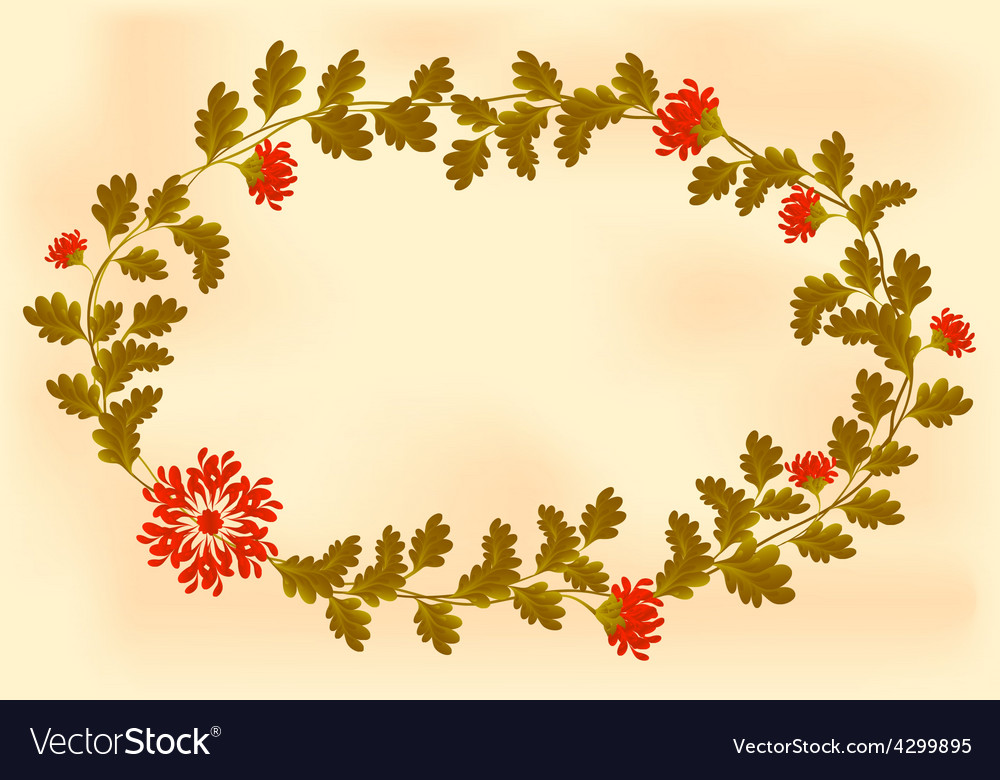 Frame with red flowers in the shape of an wreath