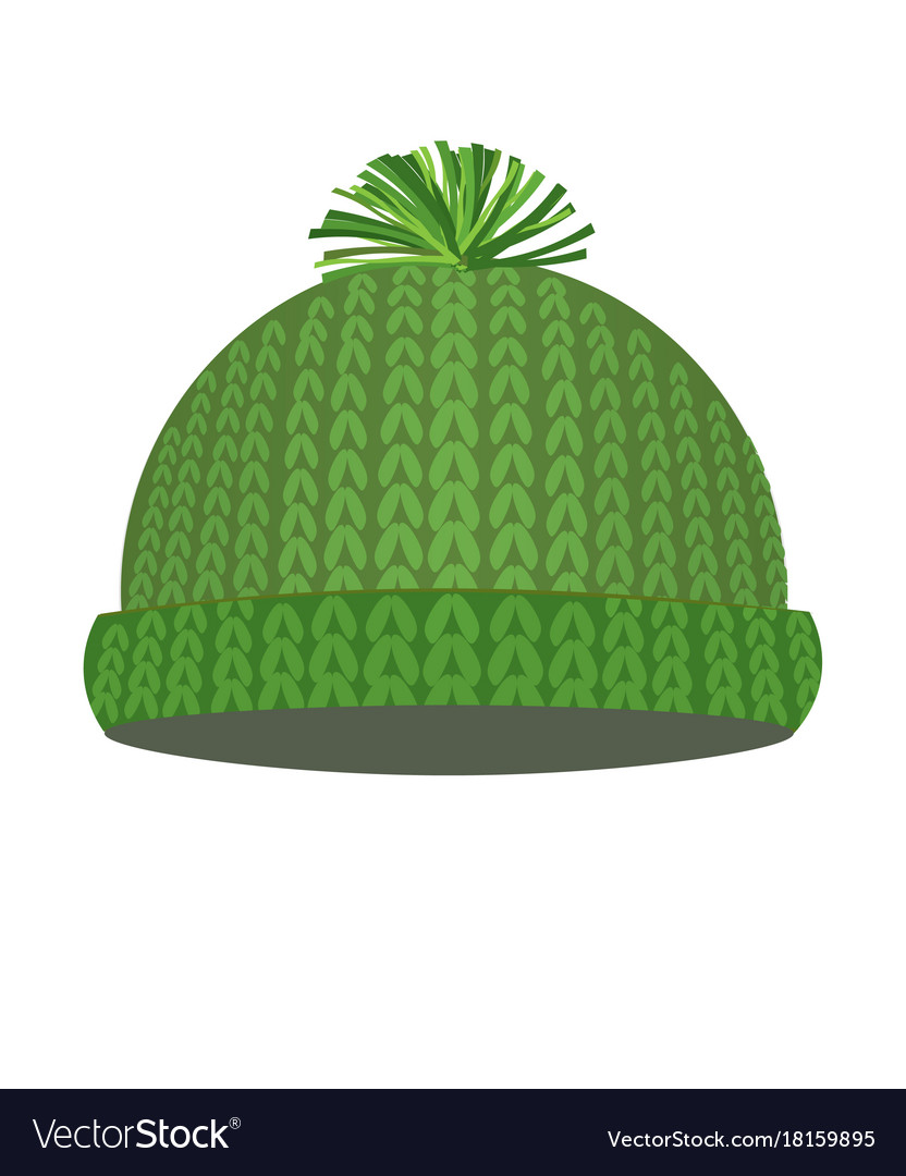 Green knitted winter cap Royalty Free Vector Image