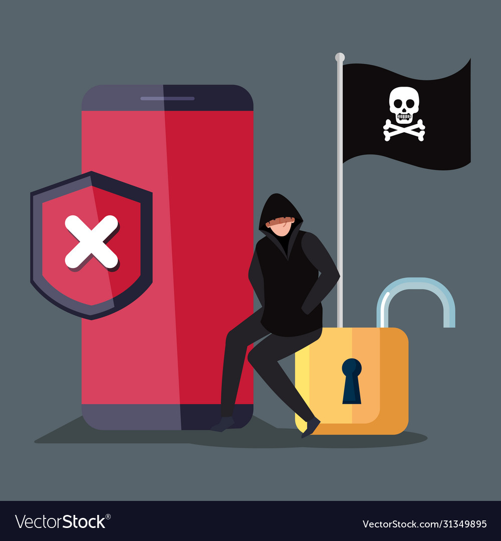 Hacker with smartphone device and icons Vector Image Hacker with smartphone device and icons