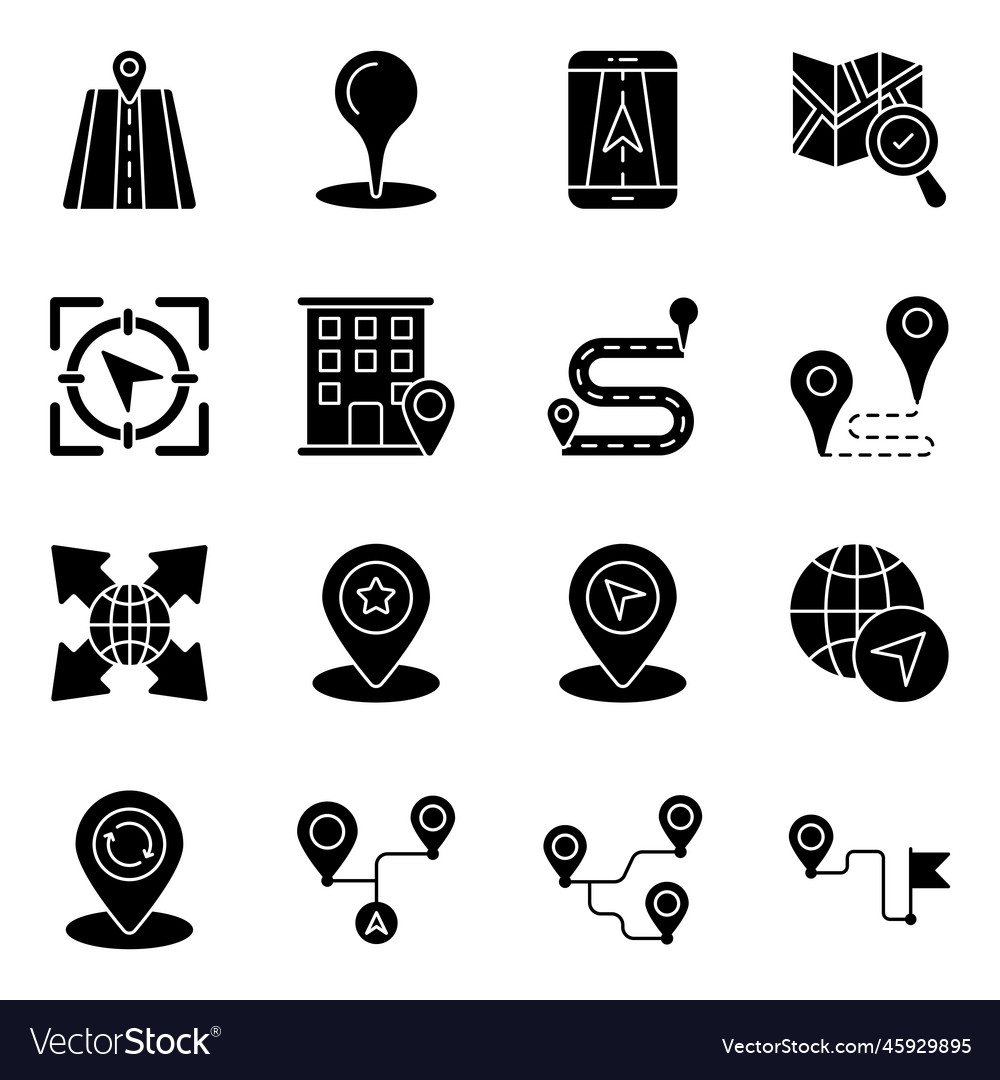 Pack of maps and navigation solid icons