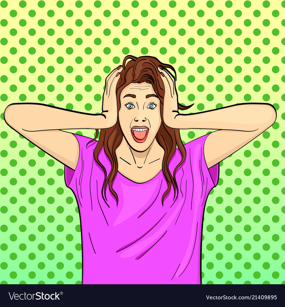 Pop Art Background Young Girl Brunette Screams Vector Image