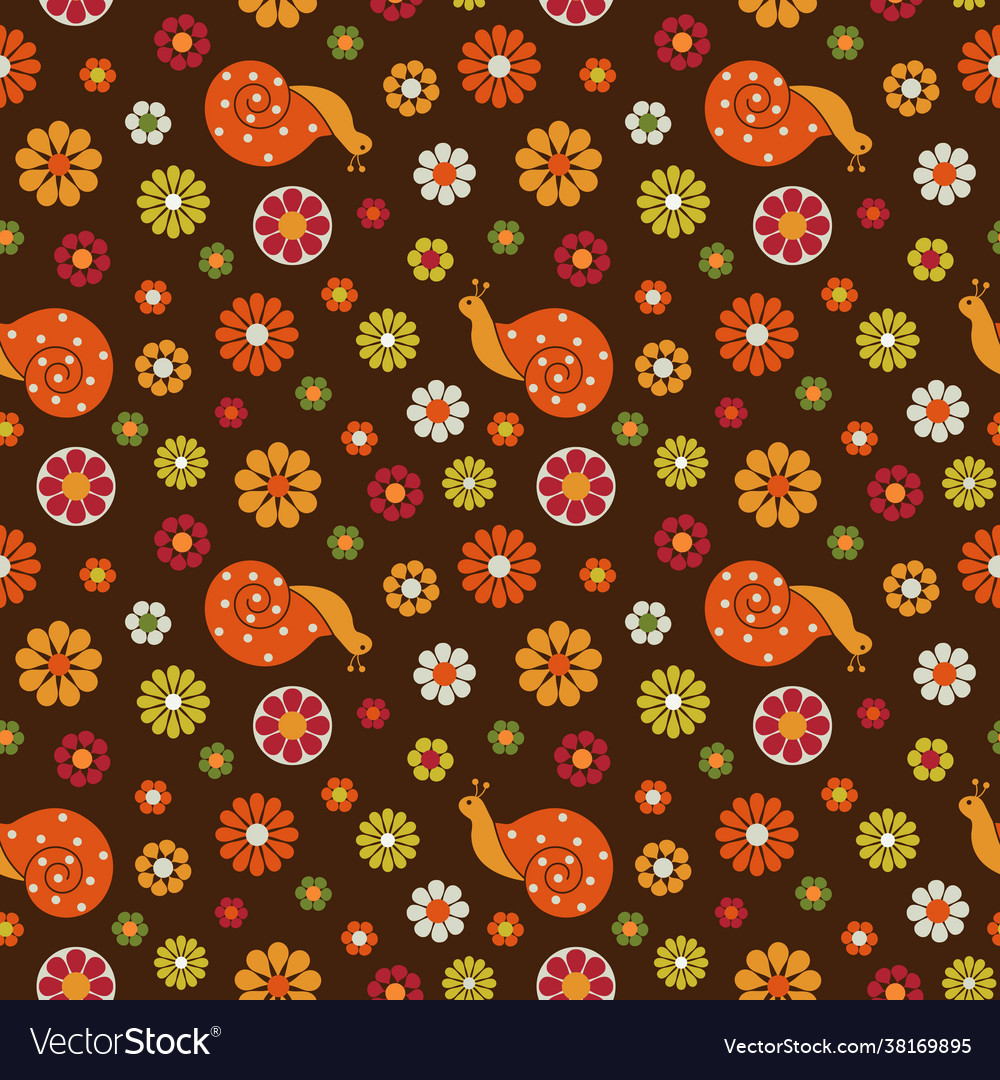 Retro snails and flowers seamless pattern Vector Image