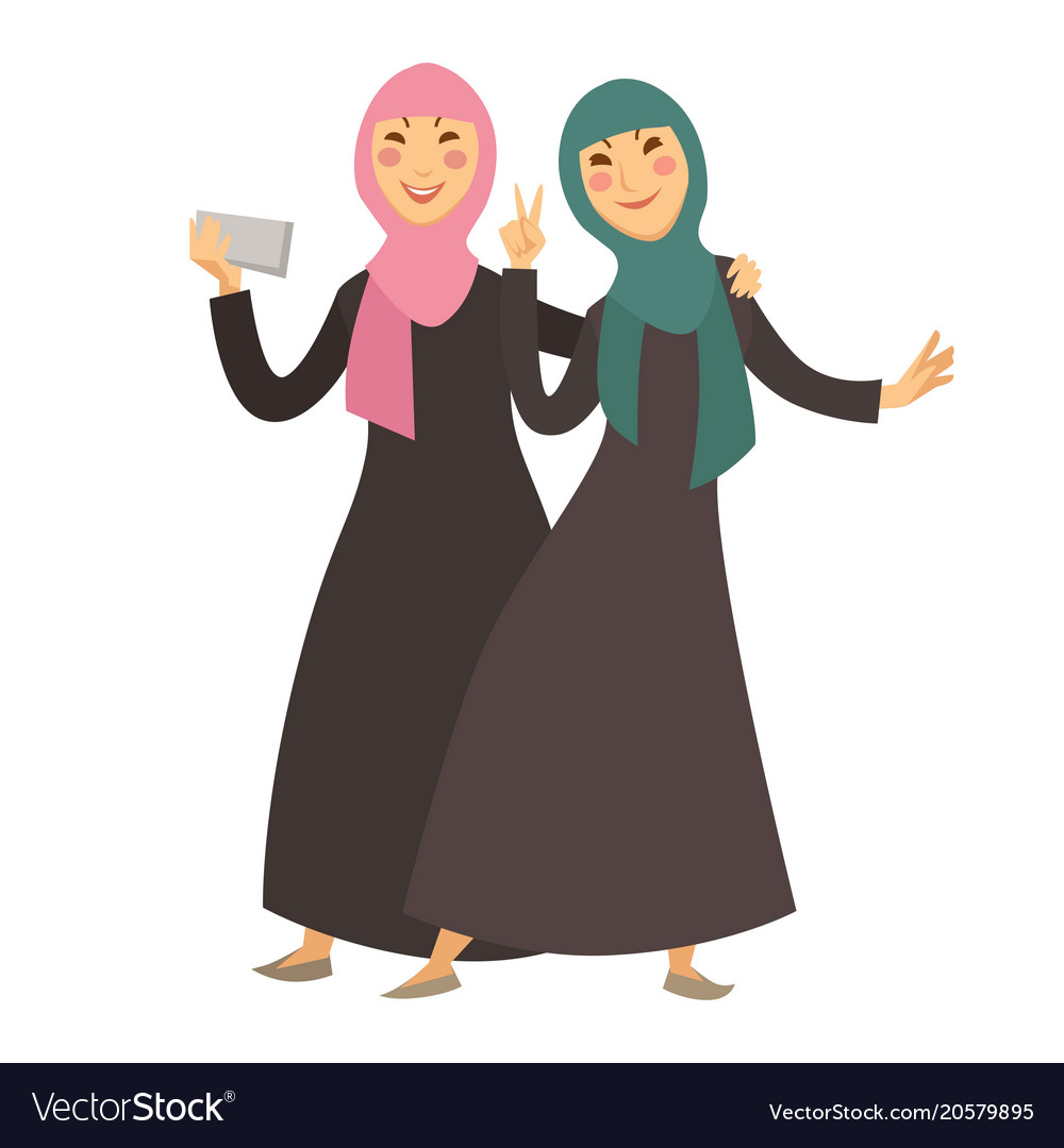 Download Saudi arab muslim women with smartphone selfie Vector Image