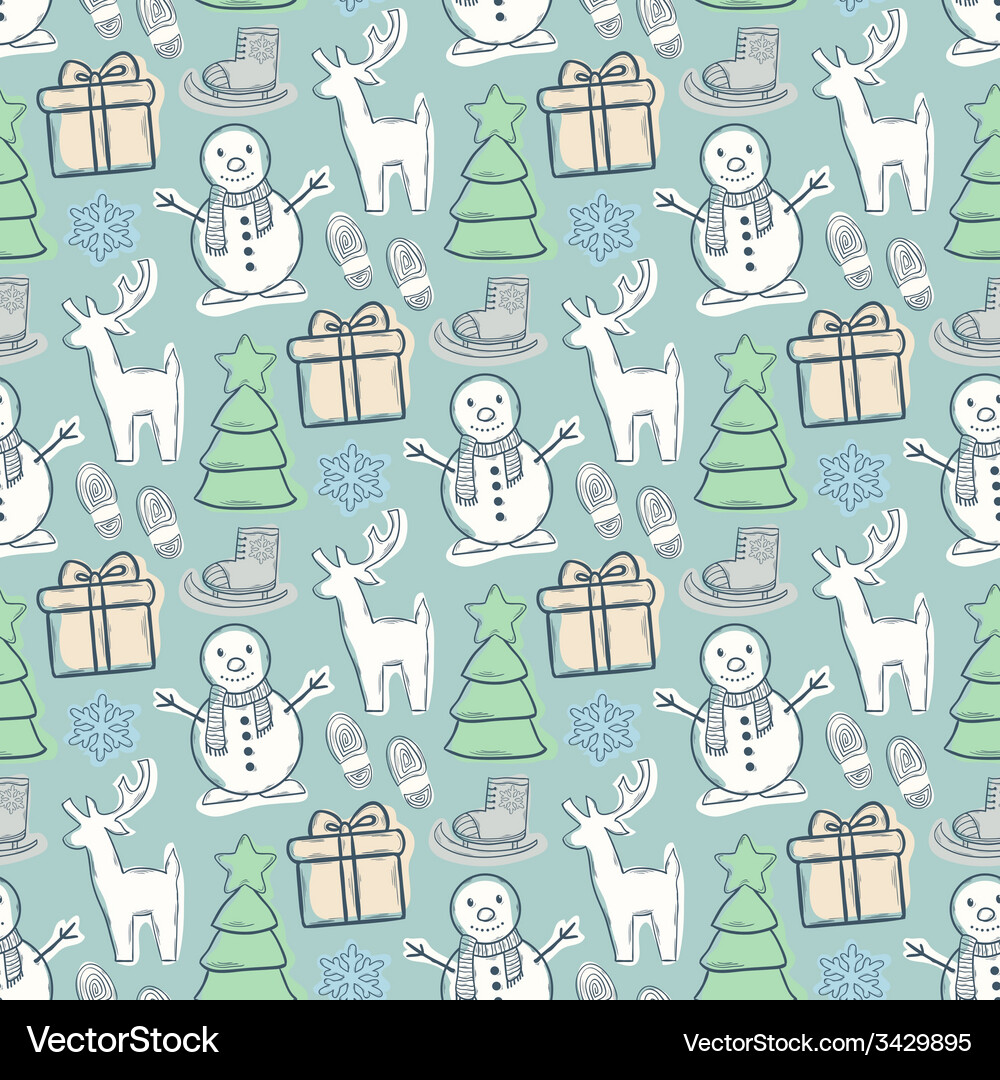 Seamless pattern with snowman Royalty Free Vector Image