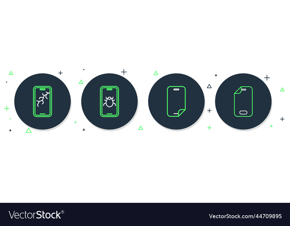 Set line system bug on mobile glass screen vector image Set line system bug on mobile glass screen