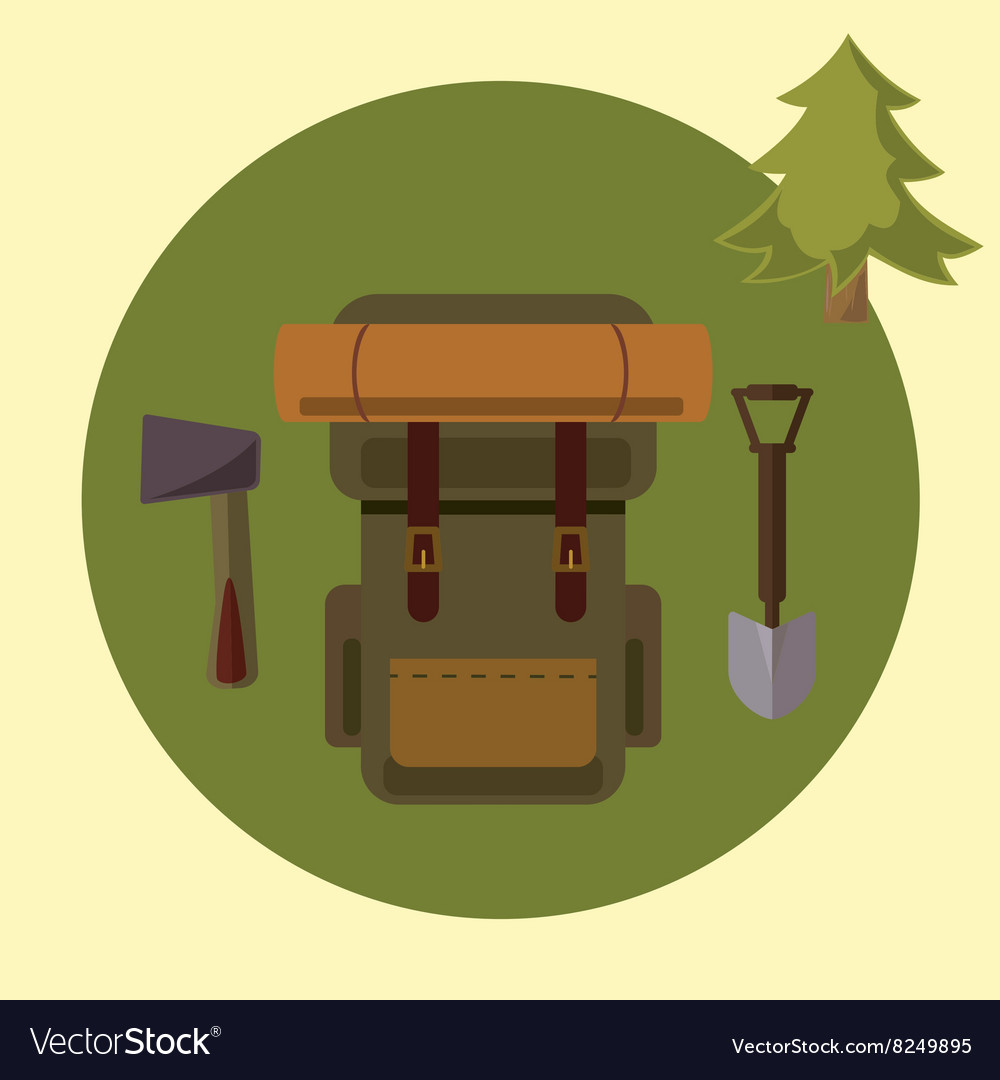 Small camping set backpack ax spade